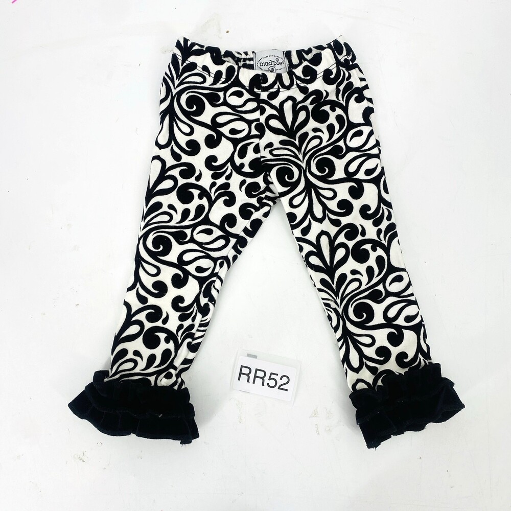 Mud pie Baby Pants Black & White Swirl Print Brocade Ruffle Leg Size 9-12 Months